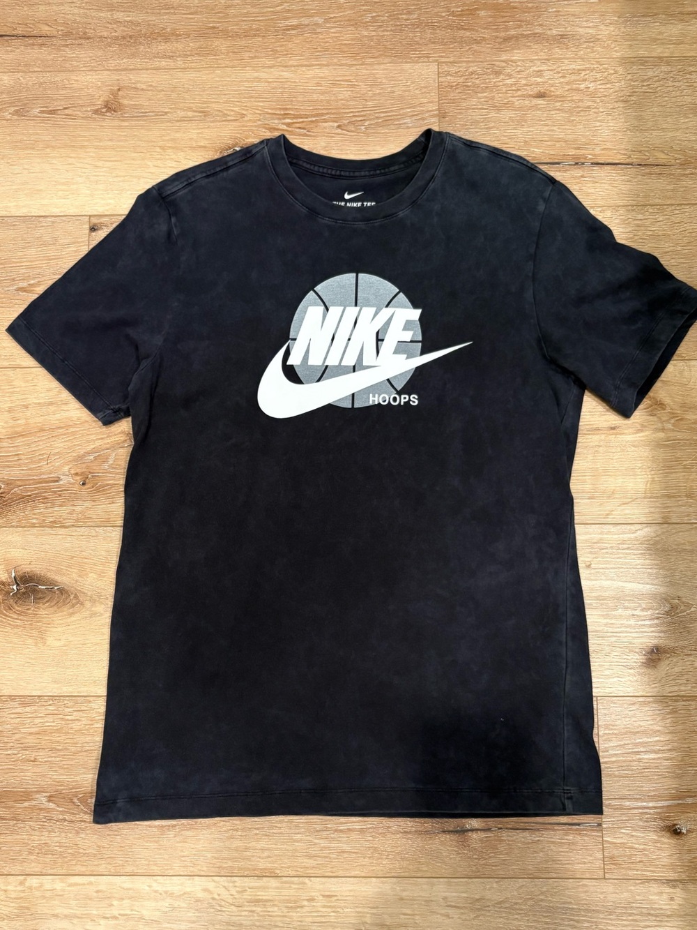 Nike Black Acid Wash Tee with White Basketball Swoosh-100%cotton size M